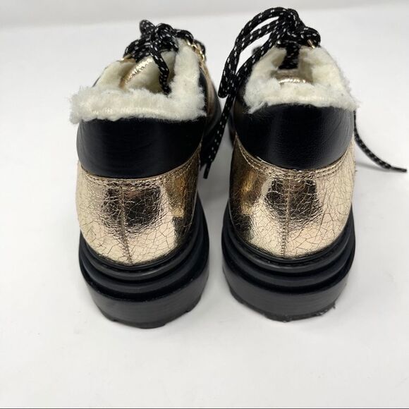 SCHUTZ Gold Sherling Lug Sole Ankle Booties Size 6 - Picture 3 of 7